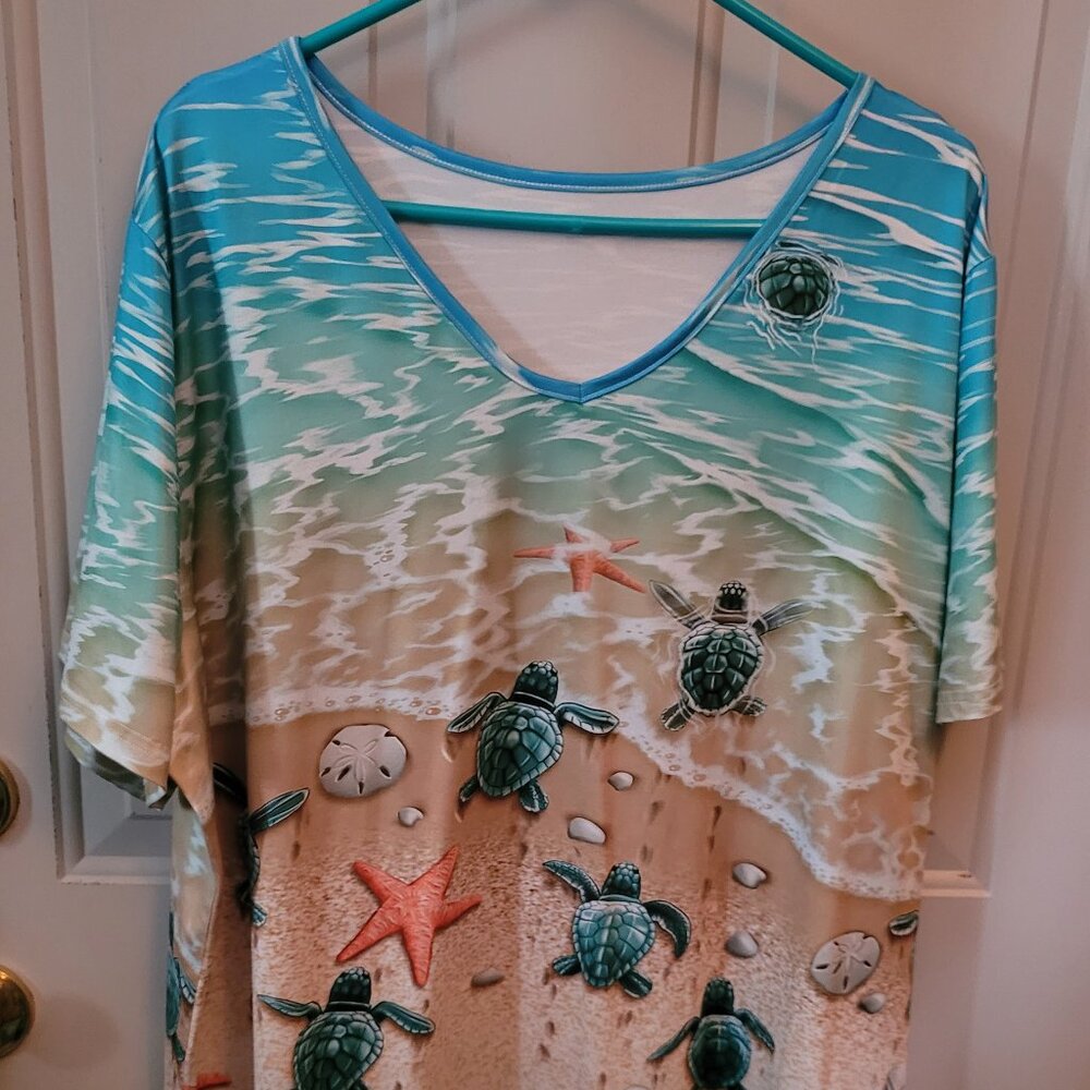 Sweet Baby Sea Turtles Polyester Pullover Top Size 3XL